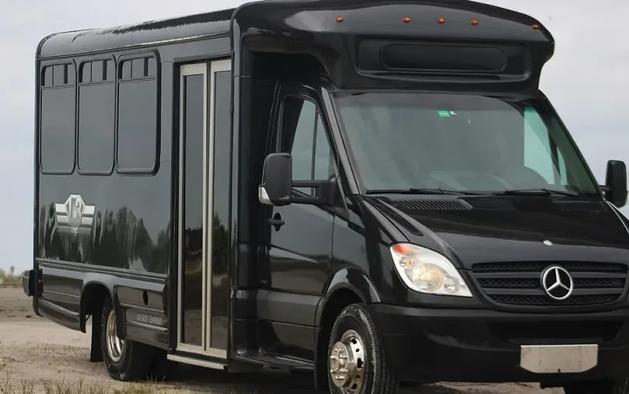 Black Mercedes party bus parked in Orlando.