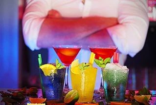 Colorful cocktails prepared for a bachelor party night out.