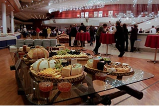 Business professionals meeting during a corporate event.