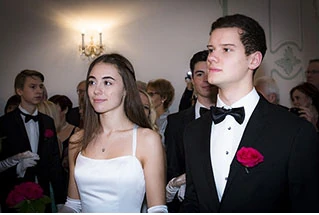 Students dressed formally for a homecoming event.