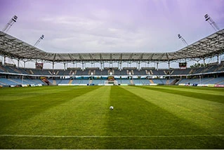 Stadium field ready for a sporting event.